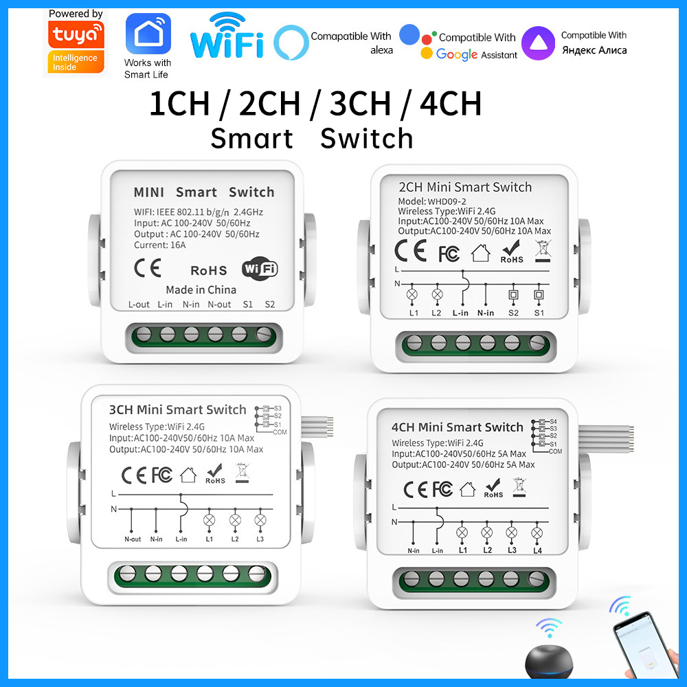 Smart Home Lighting - Tuya WiFi Akıllı Anahtar 1/2/3/4 Düğmeli